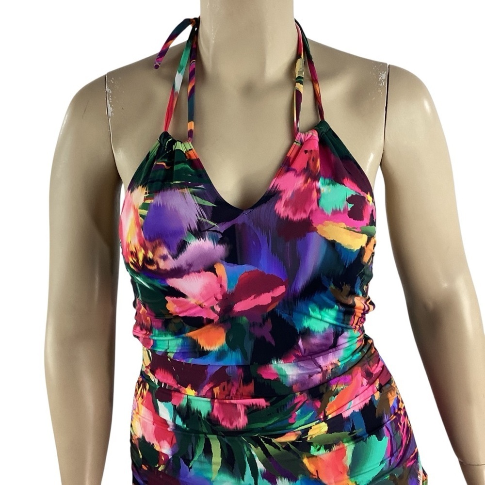 Lauren Ralph Lauren Halter Tankini Top Floral Print Ruched Multicolor 12 - Picture 2 of 6